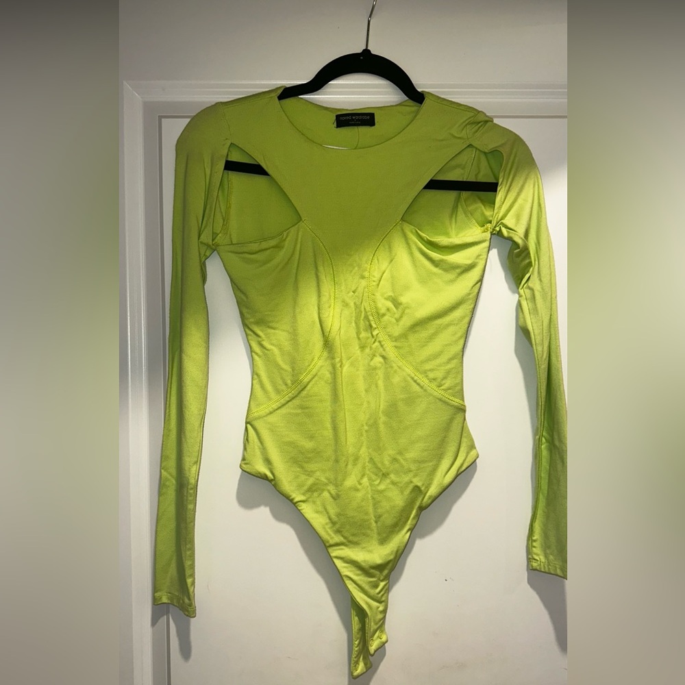 Naked Wardrobe Neon Green Cutout Bodysuit